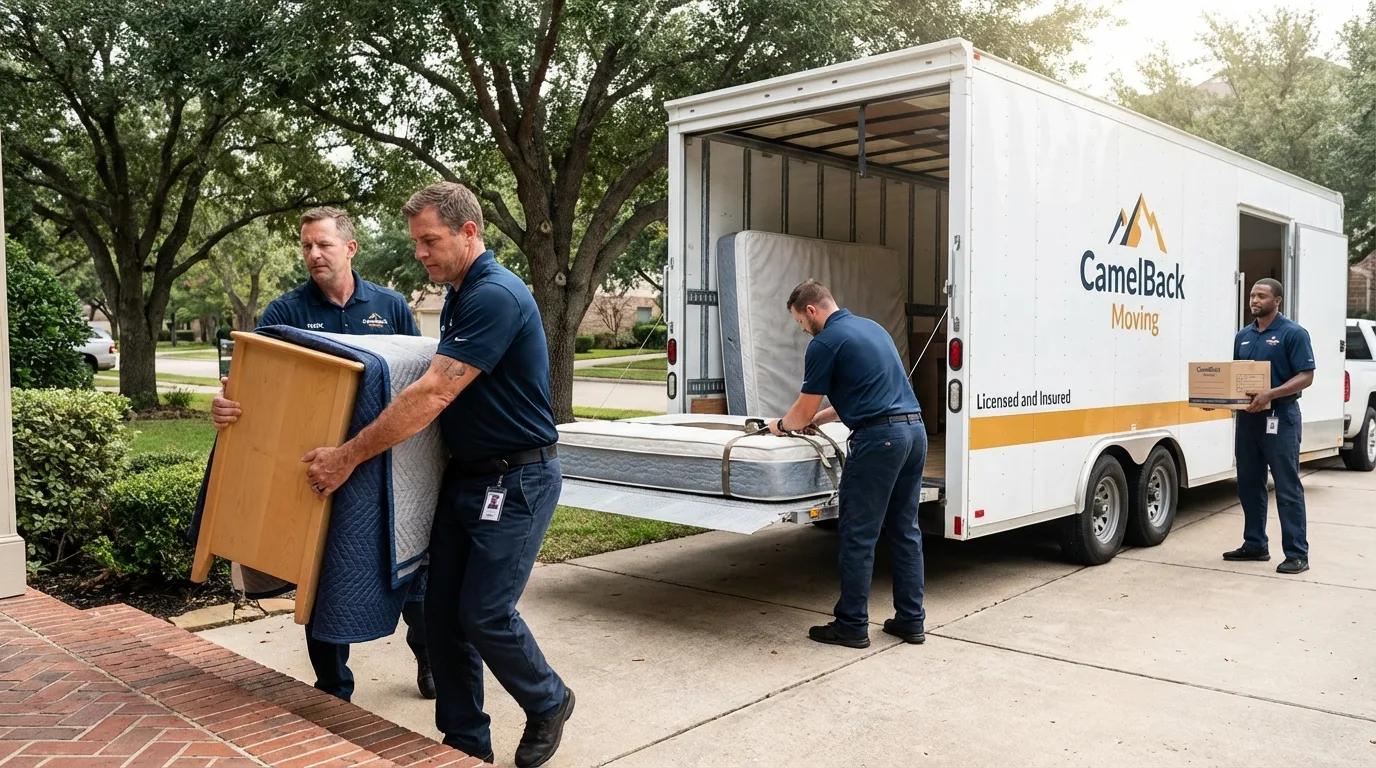 Crew loading residential truck for cross-state move from Elsberry, MO